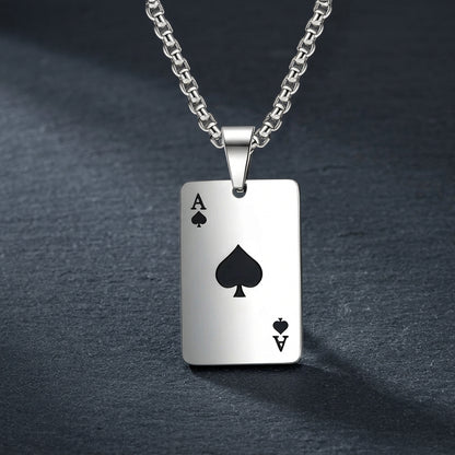 Men’s Silver Ace of Spades or Hearts Playing Card Pendant Necklace | Poker Jewelry