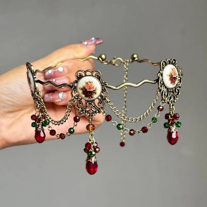 Vintage Edwardian Baroque Choker – Women’s Floral Cameo Medallion Necklace with Gemstone Tassels