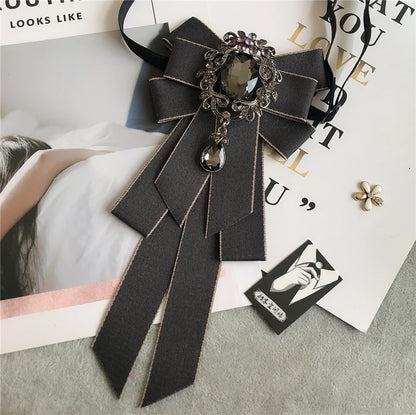 Women’s & Men’s Vintage Dark Academia Ribbon Bow Tie Brooch | Gothic Academy Collar