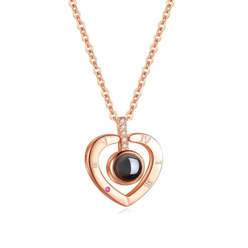 Romantic Love Heart Necklace 100 Languages I Love You Projection Necklace - Lovez Aqua© - Rose Gold Heart