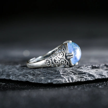 Vintage S925 Sterling Silver Natural Aquamarine Oval Engraved Unisex Ring