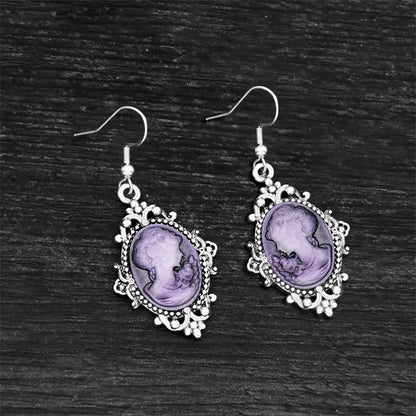 Women's Victorian Cameo Antique Portrait Edwardian Silver Filigree Drop Earrings