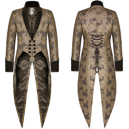Regency Aristocrat Men’s Brocade Tailcoat Jacket – Renaissance Edwardian Embroidered Coat