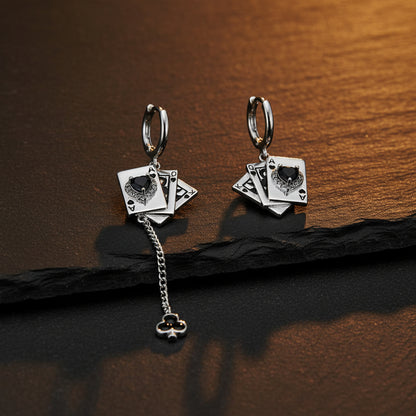 Women’s & Men’s Gothic Playing Card Drop Hoop Earrings | Ace of Spades Chain