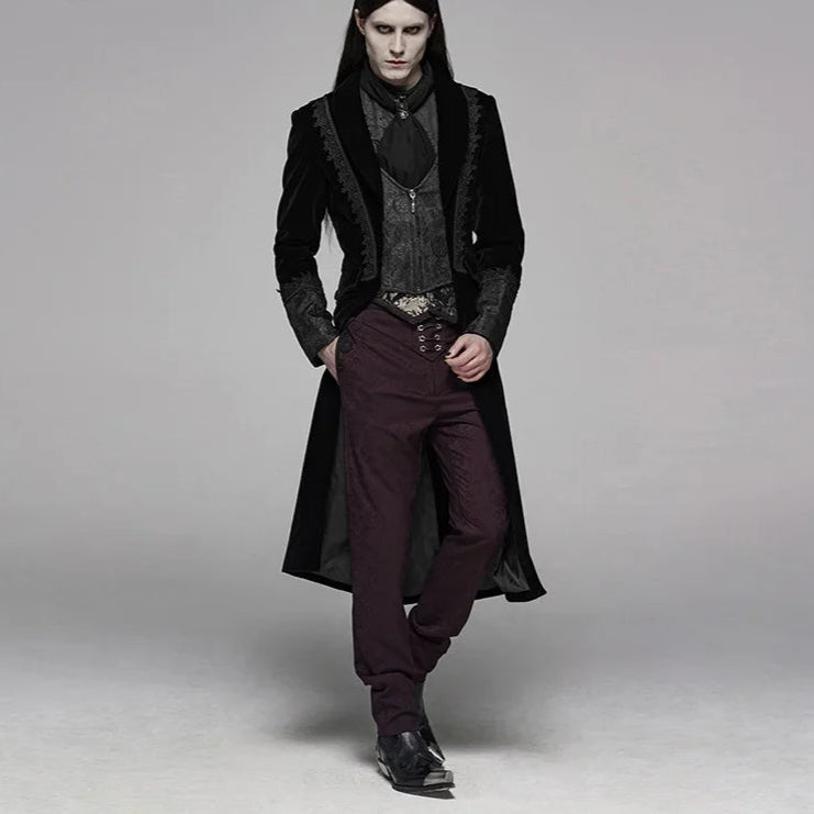 Men’s Gothic Renaissance Velvet Jacquard Slim-Fit Medium-Length Aristocrat Coat
