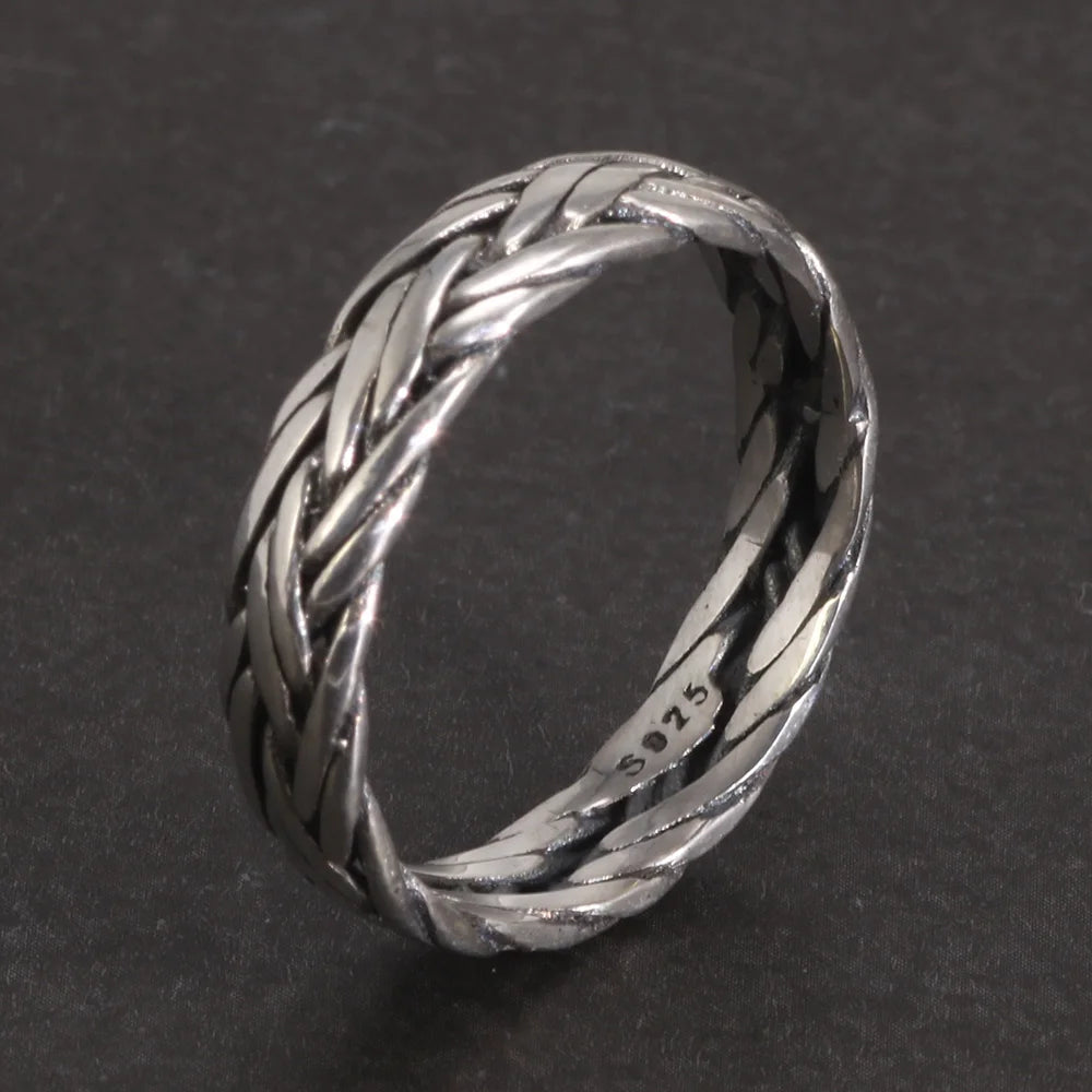 Men's S925 Sterling Silver Norse Viking Double Braided Heritage Style Ring