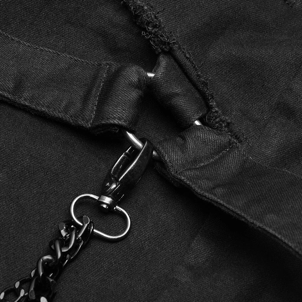 Men’s Black Gothic Slim-Fit D-Ring Strap Pants