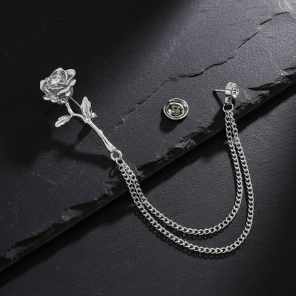 Men’s Ornate Fantasy Rose Rhinestone Chain Lapel Pin Brooch