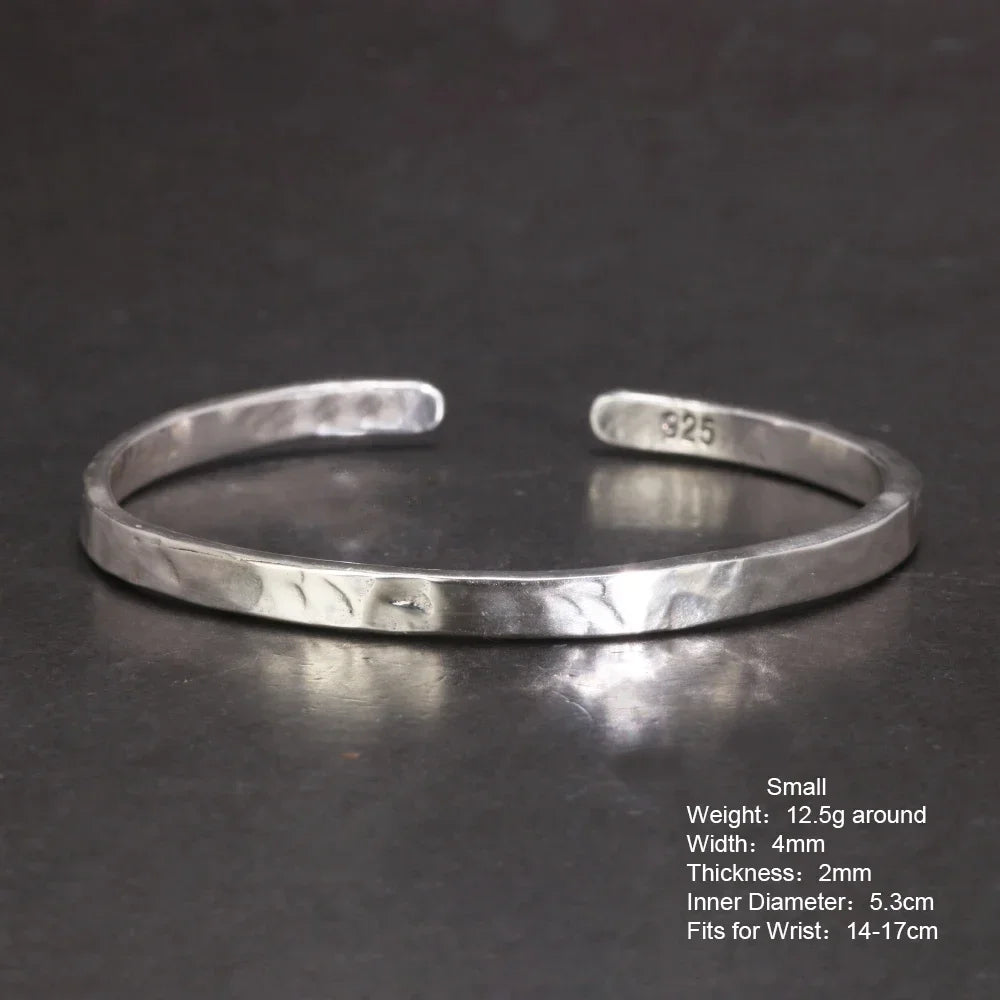 Men's S925 Sterling Silver Hammered Polished Cuff Bangle