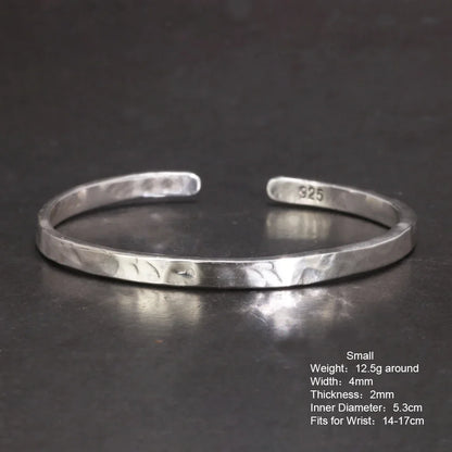 Men's S925 Sterling Silver Hammered Polished Cuff Bangle