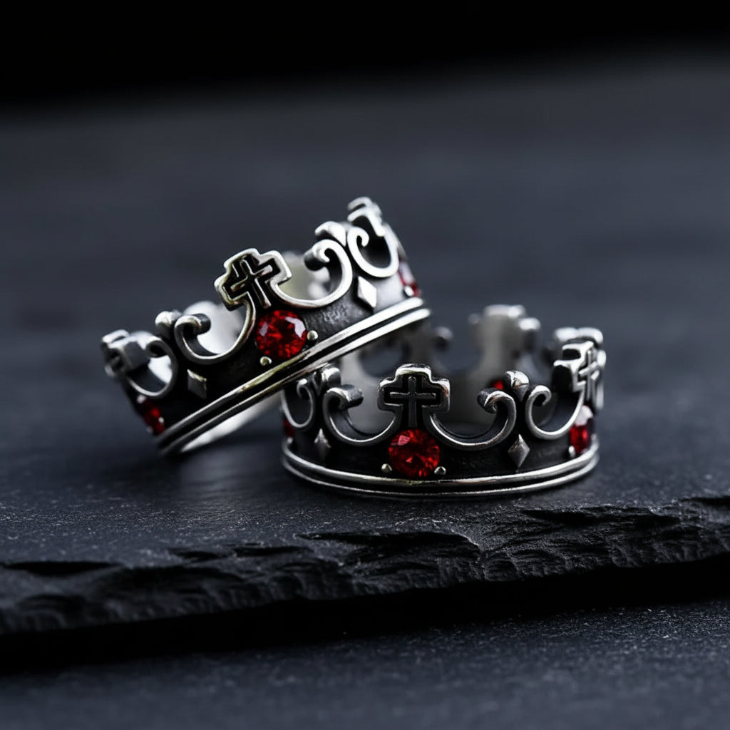 Men’s Gothic Cross Crown Ring | Dark Fantasy Royal Jewelry