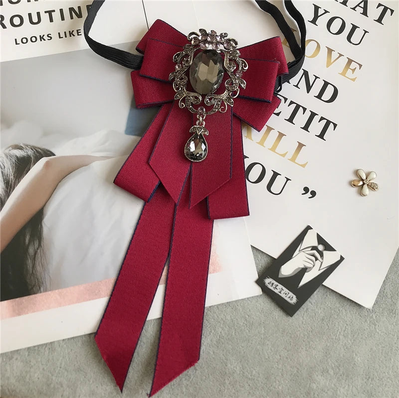 Women’s & Men’s Vintage Dark Academia Ribbon Bow Tie Brooch | Gothic Academy Collar