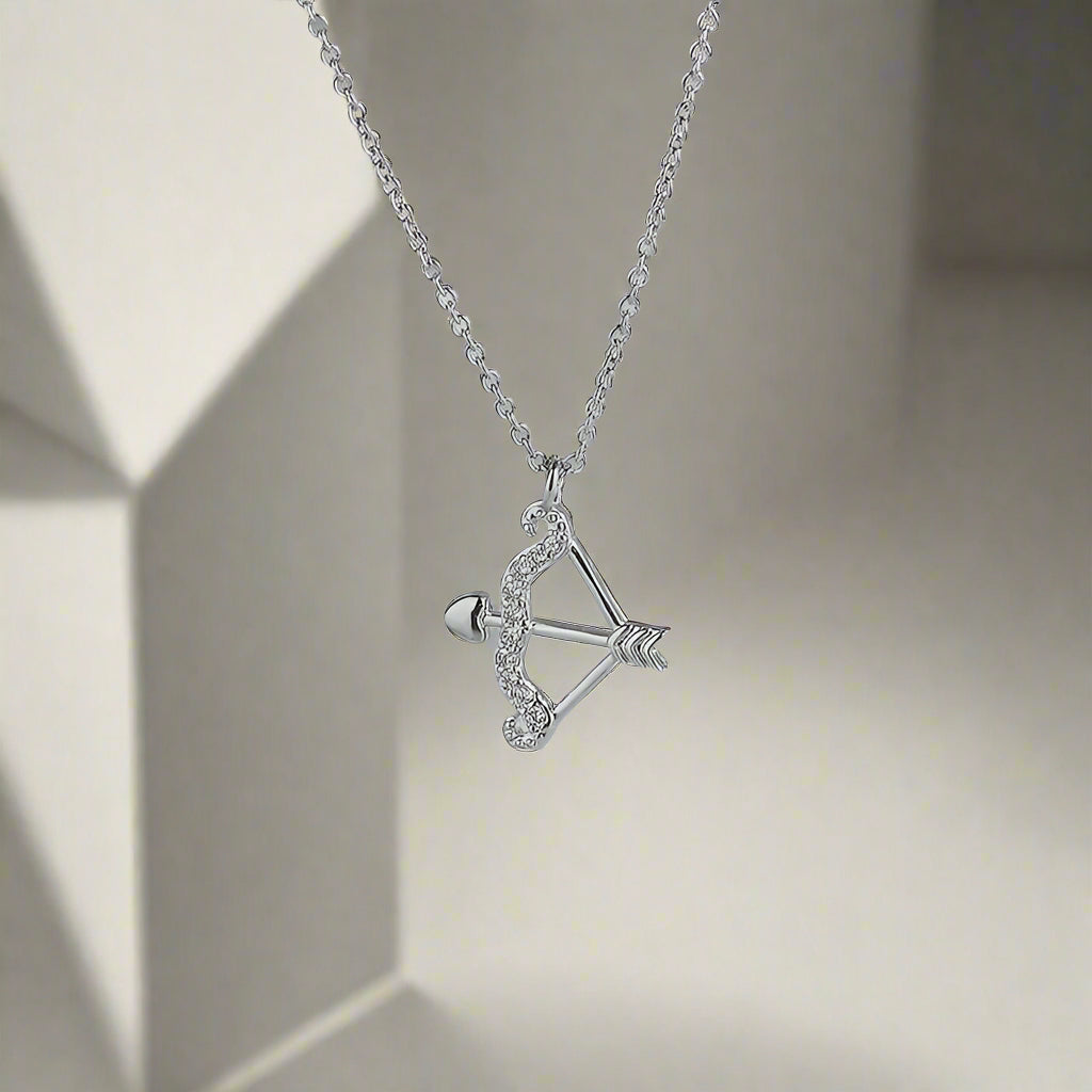 Women's Silver Cupid's Bow & Arrow Love Necklace with Cubic Zirconia - Lovez Aqua© - 