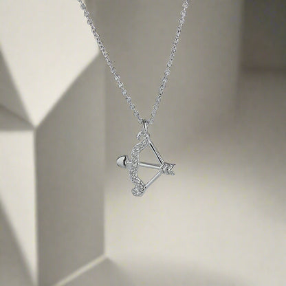 Women's Silver Cupid's Bow & Arrow Love Necklace with Cubic Zirconia - Lovez Aqua© - 