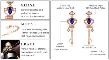 Edwardian Crown Key Natural Teardrop Amethyst Sterling Silver Baroque Earrings