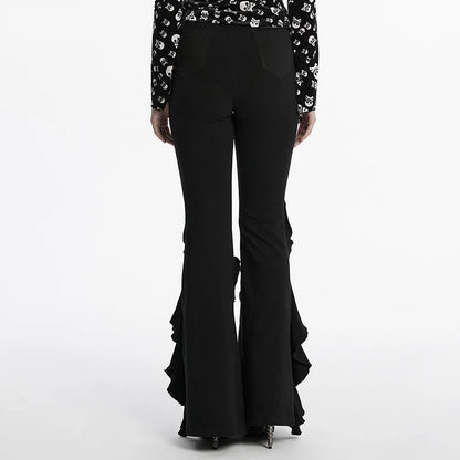 Women's Gothic Vintage Ruffle Flared High Waist Fishtail Black Pants