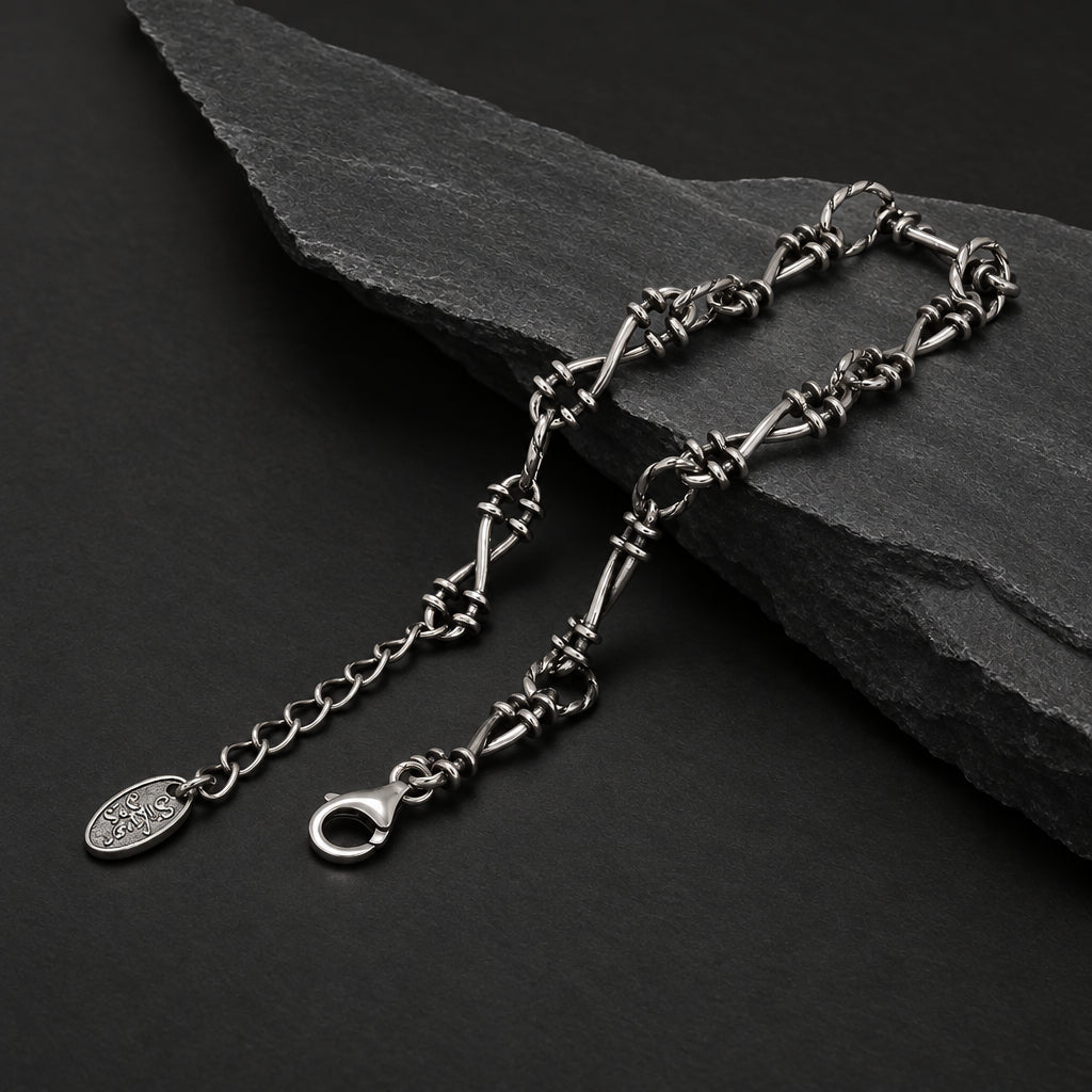 Men’s & Women’s 925 Sterling Silver Gothic Thorn Barbed Wire Link Chain Bracelet
