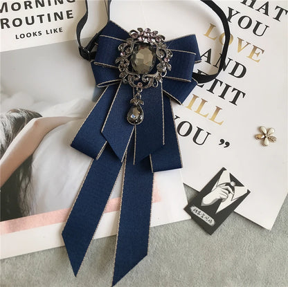 Women’s & Men’s Vintage Dark Academia Ribbon Bow Tie Brooch | Gothic Academy Collar