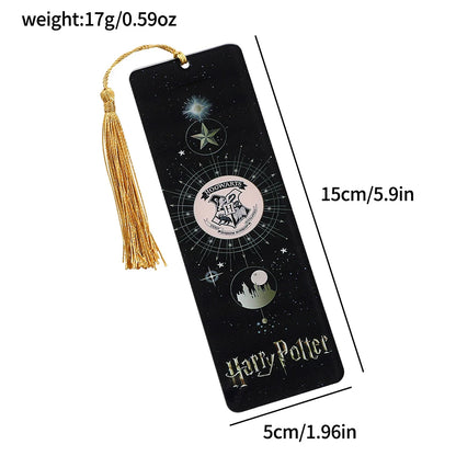 Harry Potter Black & White Hogwarts Acrylic Bookmark with Gold Tassel