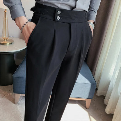 Men’s High-Waisted Pleated Dress Pants | Tailored Formal Trousers