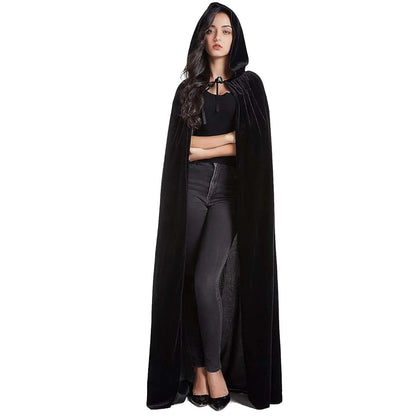 Medieval Renaissance Velvet Long Floor Length Hooded Unisex Cloak with Tie
