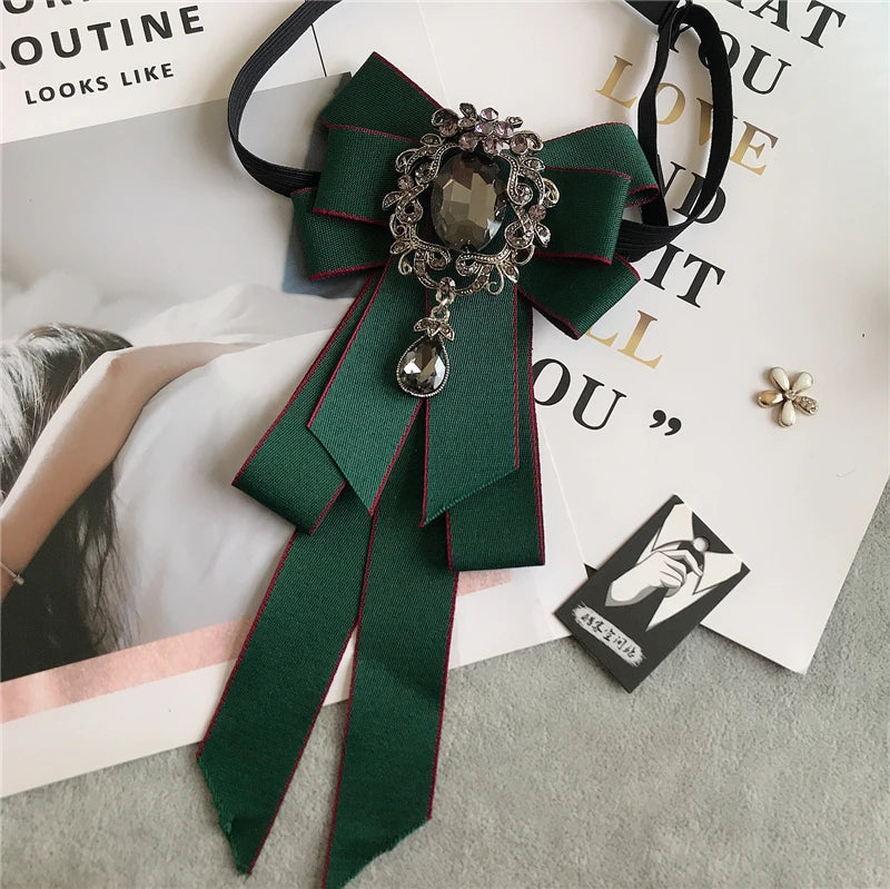 Women’s & Men’s Vintage Dark Academia Ribbon Bow Tie Brooch | Gothic Academy Collar