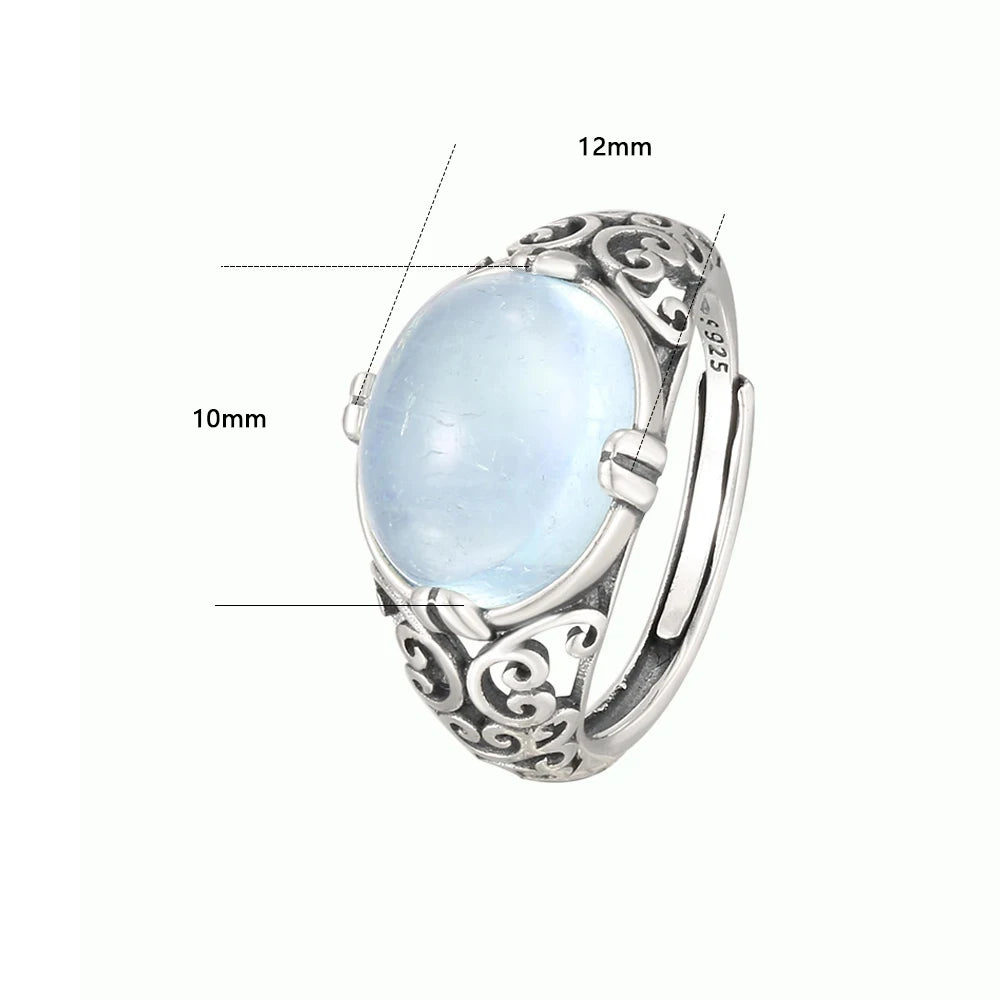 Vintage S925 Sterling Silver Natural Aquamarine Oval Engraved Unisex Ring