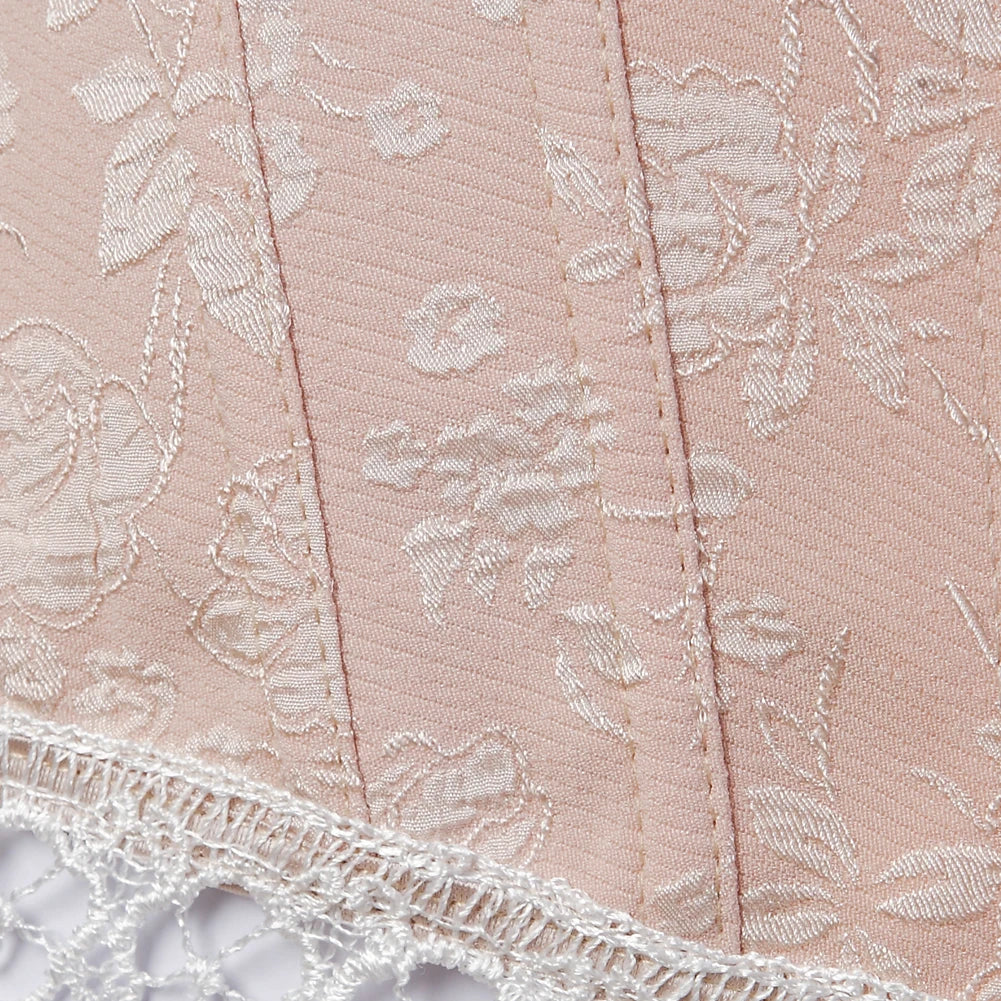 Victorian Light Pink Jacquard Overbust Boned Bustier Corset with White Lace