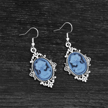 Women's Victorian Cameo Antique Portrait Edwardian Silver Filigree Drop Earrings