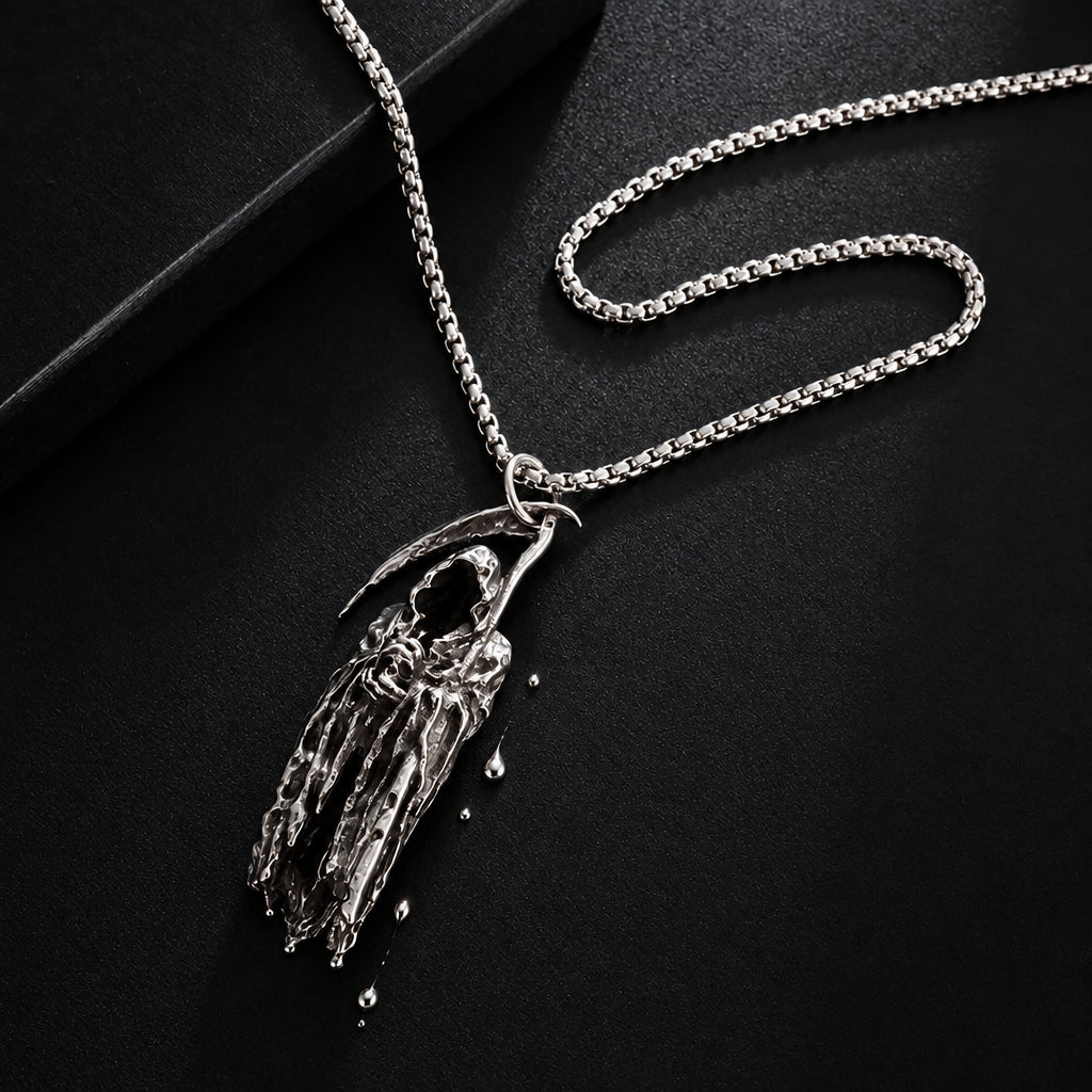 Men’s Gothic Grim Reaper & Scythe Pendant Necklace