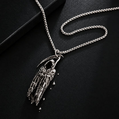 Men’s Gothic Grim Reaper & Scythe Pendant Necklace