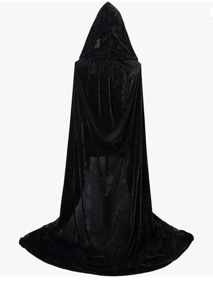 Medieval Renaissance Velvet Long Floor Length Hooded Unisex Cloak with Tie