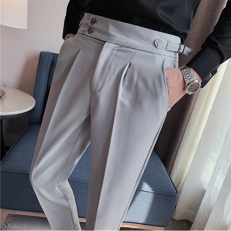 Men’s High-Waisted Pleated Dress Pants | Tailored Formal Trousers