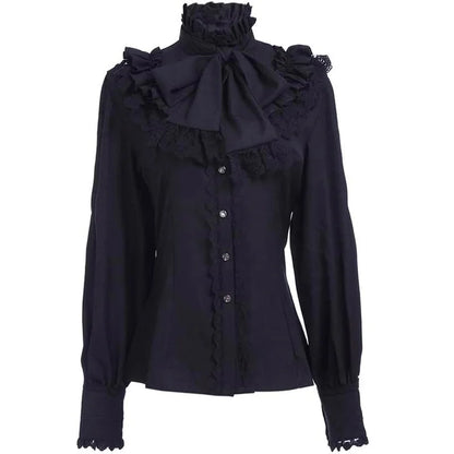 Vintage Victorian Women's Lolita Style Ruffled Long Sleeve Gothic Shirt