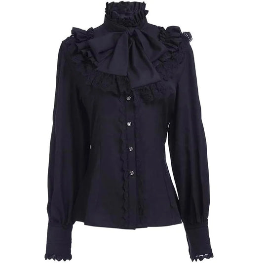 Vintage Victorian Women's Lolita Style Ruffled Long Sleeve Gothic Shirt