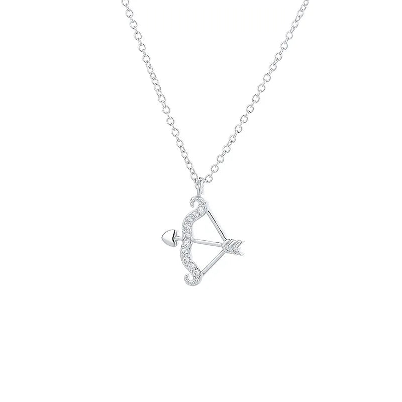 Women's Silver Cupid's Bow & Arrow Love Necklace with Cubic Zirconia - Lovez Aqua© - 