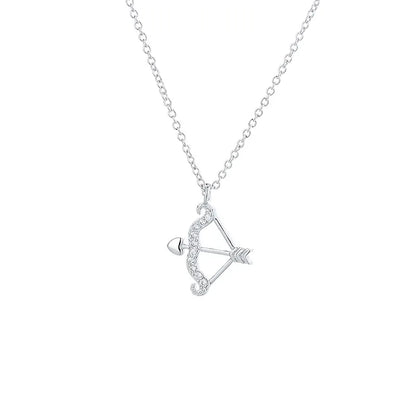 Women's Silver Cupid's Bow & Arrow Love Necklace with Cubic Zirconia - Lovez Aqua© - 