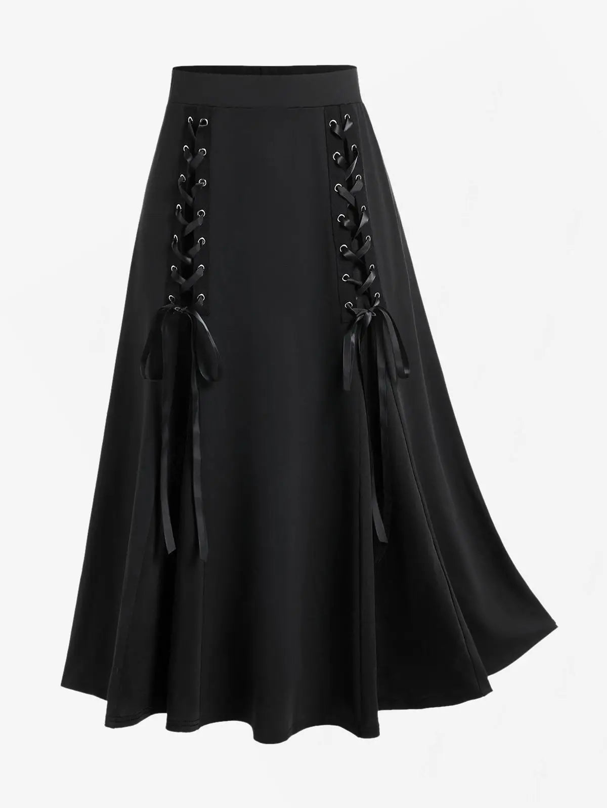 Victorian Gothic Women's Lace-Up A-Line Skirt with Elegant Godet Panels