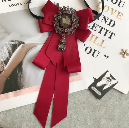 Women’s & Men’s Vintage Dark Academia Ribbon Bow Tie Brooch | Gothic Academy Collar