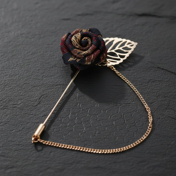 Vintage Red, Black & Gold Rose Men's Tassel Chain Suit Collar Brooch Lapel Pin - Lovez Aqua© - 1