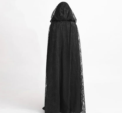Victorian Gothic Floral Lace Hooded Cloak – Dark Fantasy Witch Medieval Cape