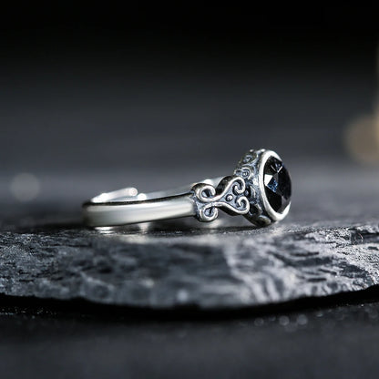 Vintage S925 Sterling Silver Black Spinel Women's Natural Gemstone Ring