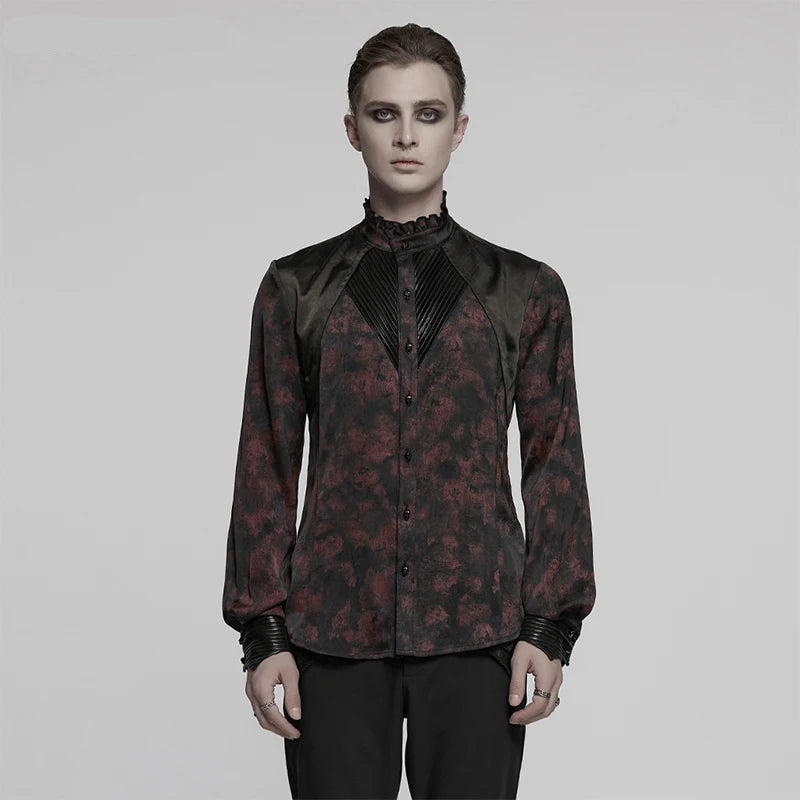 Men’s Gothic Jacquard Textured Pleated Tuxedo Shirt