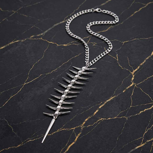 Women's Silver Gothic Metal Spine Back Necklace Body Chain
