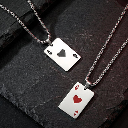 Men’s Silver Ace of Spades or Hearts Playing Card Pendant Necklace | Poker Jewelry