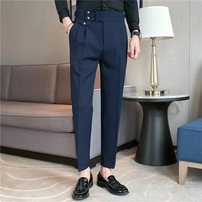 Men’s High-Waisted Pleated Dress Pants | Tailored Formal Trousers