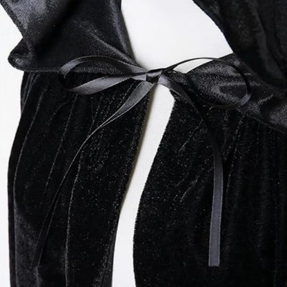 Medieval Renaissance Velvet Long Floor Length Hooded Unisex Cloak with Tie