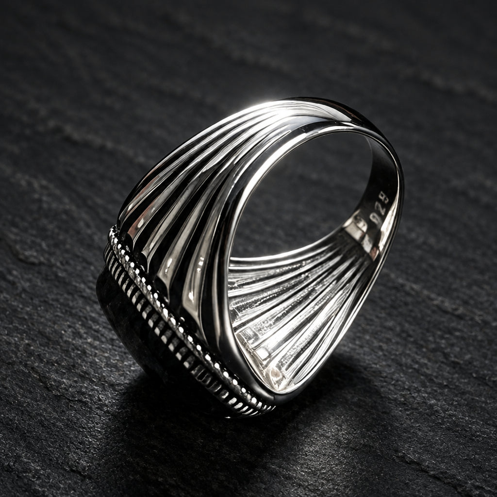 Men’s 925 Sterling Silver Natural Agate Signet Ring | Vintage Oval Cabochon