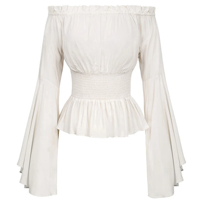 Women's Renaissance Off-Shoulder Smocked Medieval Peasant Blouse Flared Sleeves