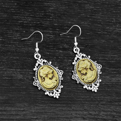 Women's Victorian Cameo Antique Portrait Edwardian Silver Filigree Drop Earrings